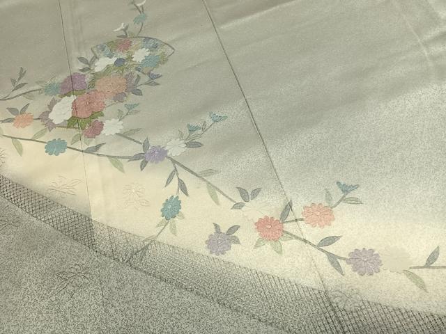 平和屋着物●訪問着　中国三大刺繍　汕頭刺繍　スワトウ刺繍　地紙花文　暈し染め　正絹　逸品　AABJ4356fy