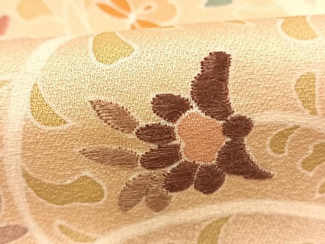 平和屋着物●訪問着　刺繍　花唐草文　暈し染め　正絹　逸品　AABJ4358fy