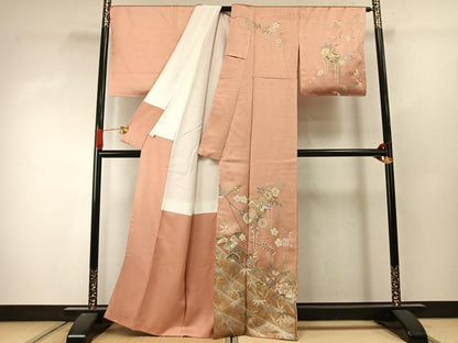 平和屋着物●訪問着　駒刺繍　冊子花文　金銀彩　正絹　逸品　AABJ4359fy
