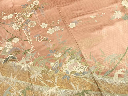 平和屋着物●訪問着　駒刺繍　冊子花文　金銀彩　正絹　逸品　AABJ4359fy