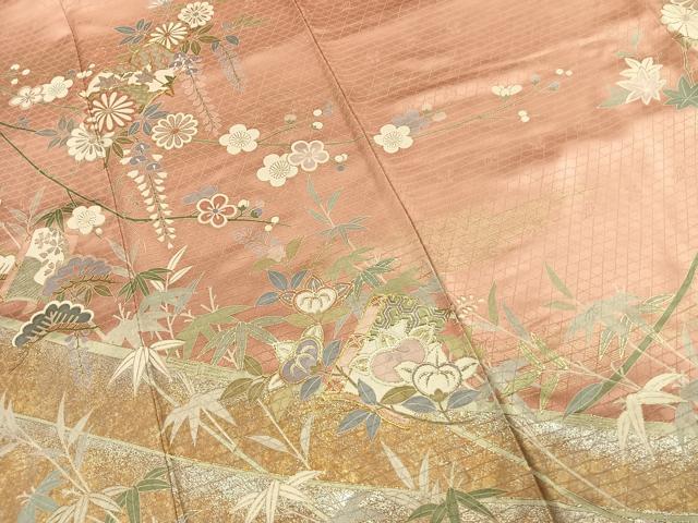 平和屋着物●訪問着　駒刺繍　冊子花文　金銀彩　正絹　逸品　AABJ4359fy