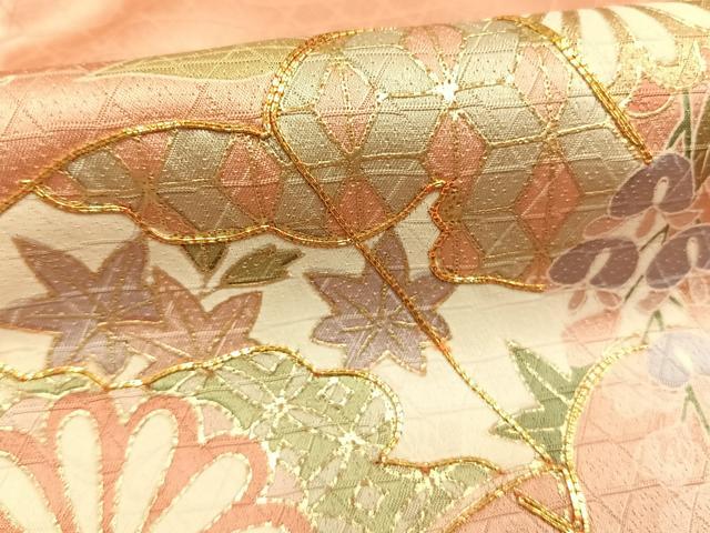 平和屋着物●訪問着　駒刺繍　冊子花文　金銀彩　正絹　逸品　AABJ4359fy