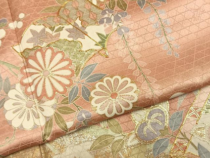 平和屋着物●訪問着　駒刺繍　冊子花文　金銀彩　正絹　逸品　AABJ4359fy