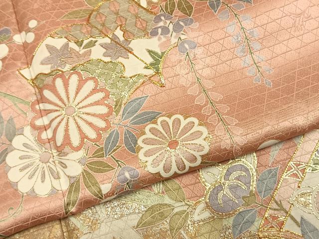 平和屋着物●訪問着　駒刺繍　冊子花文　金銀彩　正絹　逸品　AABJ4359fy