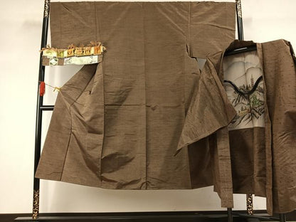 平和屋着物●男性　本場真綿絢結城紬　アンサンブル　霞文　証紙付き　正絹　逸品　未使用　AABJ4360fy