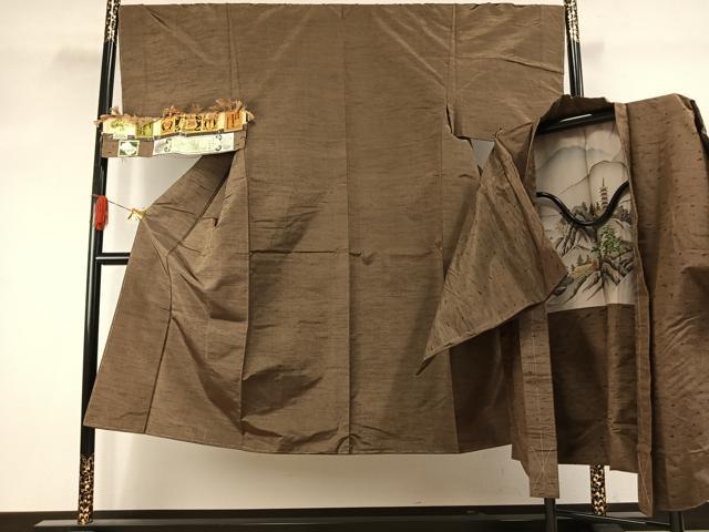 平和屋着物●男性　本場真綿絢結城紬　アンサンブル　霞文　証紙付き　正絹　逸品　未使用　AABJ4360fy