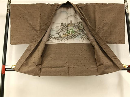平和屋着物●男性　本場真綿絢結城紬　アンサンブル　霞文　証紙付き　正絹　逸品　未使用　AABJ4360fy