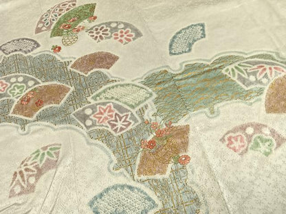 平和屋着物●訪問着　絞り　刺繍　地紙花文　金糸　金彩　正絹　逸品　AABJ4361fy