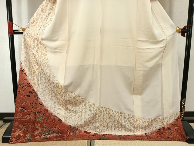 平和屋着物●訪問着　駒刺繍　宝尽くし扇面花文　暈し染め　金銀糸　金彩　ロング丈　正絹　逸品　AABJ4363fy