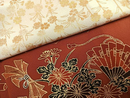 平和屋着物●訪問着　駒刺繍　宝尽くし扇面花文　暈し染め　金銀糸　金彩　ロング丈　正絹　逸品　AABJ4363fy
