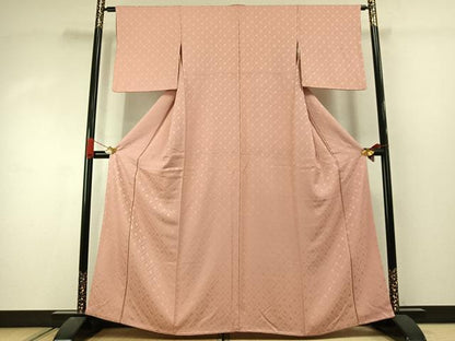 平和屋着物●上質な色無地　檜垣地紋　一斤染色　正絹　逸品　AABJ4364fy