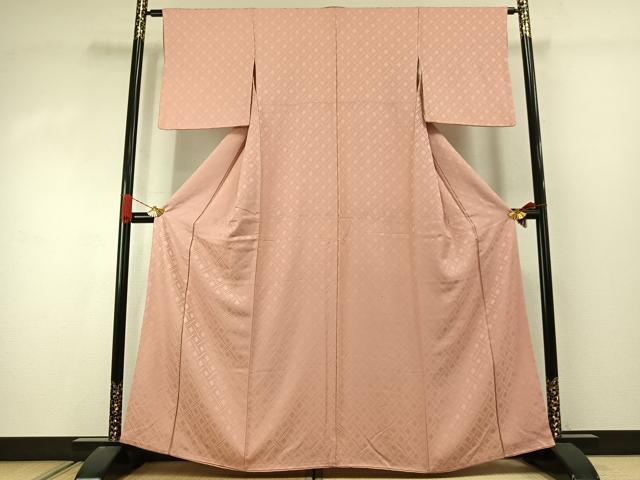 平和屋着物●上質な色無地　檜垣地紋　一斤染色　正絹　逸品　AABJ4364fy