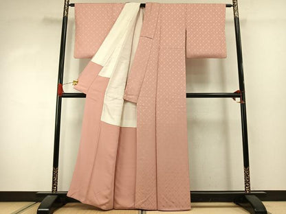 平和屋着物●上質な色無地　檜垣地紋　一斤染色　正絹　逸品　AABJ4364fy