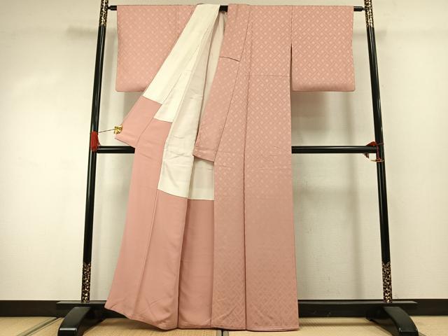 平和屋着物●上質な色無地　檜垣地紋　一斤染色　正絹　逸品　AABJ4364fy