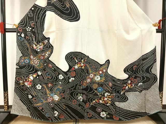 平和屋着物●訪問着　総絞り　花鳥文　金銀彩　正絹　逸品　AABJ4366fy