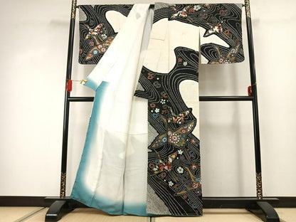 平和屋着物●訪問着　総絞り　花鳥文　金銀彩　正絹　逸品　AABJ4366fy