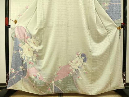 平和屋着物●豪華振袖　花鳥文　暈し染め　正絹　逸品　AABJ4369fy