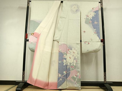 平和屋着物●豪華振袖　花鳥文　暈し染め　正絹　逸品　AABJ4369fy