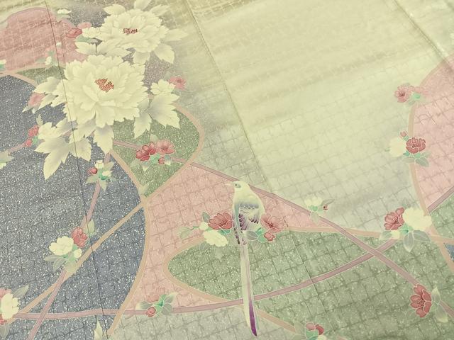 平和屋着物●豪華振袖　花鳥文　暈し染め　正絹　逸品　AABJ4369fy