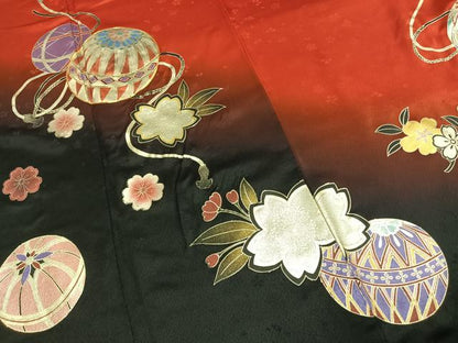 平和屋着物●豪華振袖　駒刺繍　毬　舞花文　暈し染め　金銀彩　正絹　逸品　AABJ4370fy