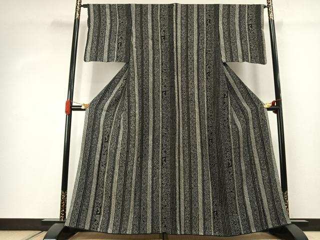 平和屋着物●上質な小紋　総絞り　間道　黒地　正絹　逸品　AABJ4371fy