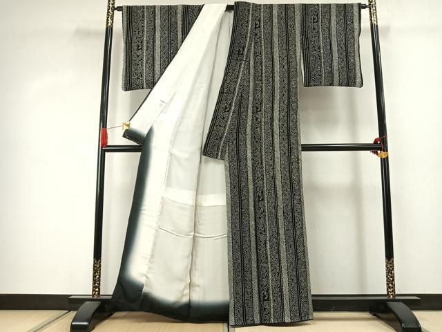 平和屋着物●上質な小紋　総絞り　間道　黒地　正絹　逸品　AABJ4371fy