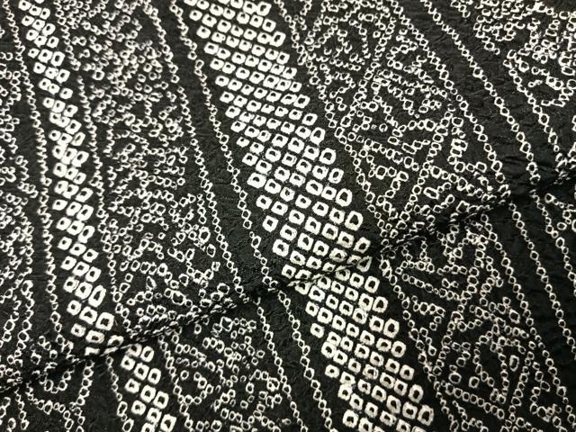 平和屋着物●上質な小紋　総絞り　間道　黒地　正絹　逸品　AABJ4371fy