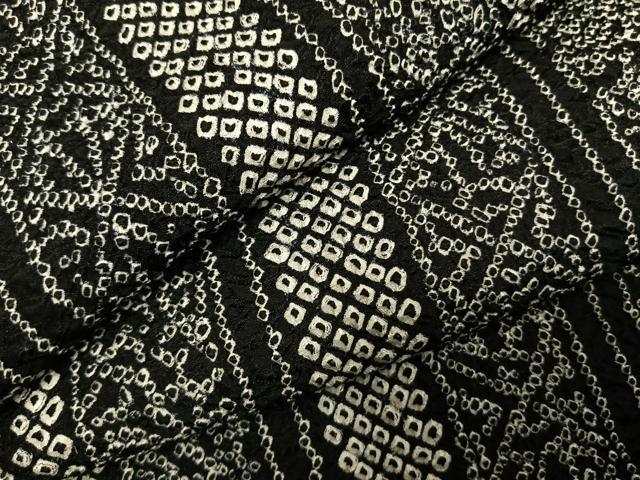 平和屋着物●上質な小紋　総絞り　間道　黒地　正絹　逸品　AABJ4371fy