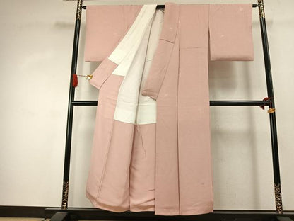 平和屋着物●上質な色無地　扇面地紋　一斤染色　正絹　逸品　AABJ4373fy