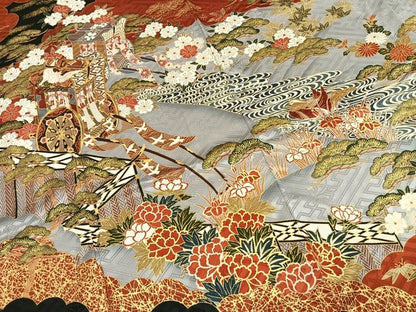 平和屋着物●豪華振袖　駒刺繍　御所車花鳥文　金彩　正絹　逸品　未使用　AABJ4374fy