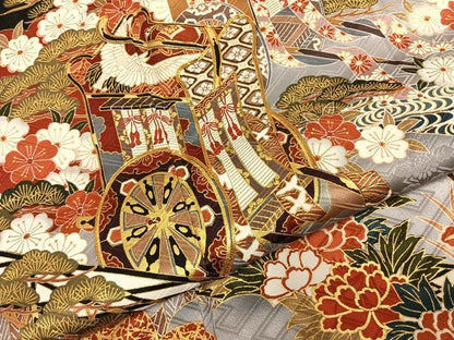 平和屋着物●豪華振袖　駒刺繍　御所車花鳥文　金彩　正絹　逸品　未使用　AABJ4374fy