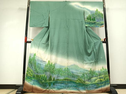 平和屋着物●訪問着　作家物　手描き　樹林文　暈し染め　正絹　逸品　未使用　AABJ4375fy