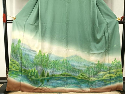 平和屋着物●訪問着　作家物　手描き　樹林文　暈し染め　正絹　逸品　未使用　AABJ4375fy