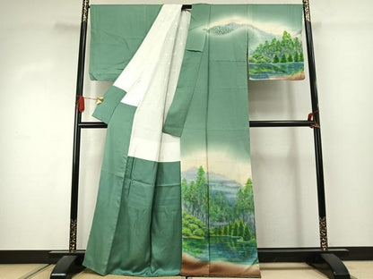 平和屋着物●訪問着　作家物　手描き　樹林文　暈し染め　正絹　逸品　未使用　AABJ4375fy