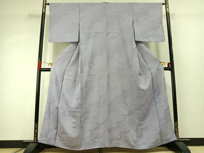 平和屋着物●上質な色無地　雲取り熨斗地紋　暁鼠色　正絹　逸品　未使用　AABJ4377fy