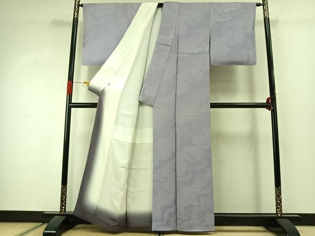 平和屋着物●上質な色無地　雲取り熨斗地紋　暁鼠色　正絹　逸品　未使用　AABJ4377fy