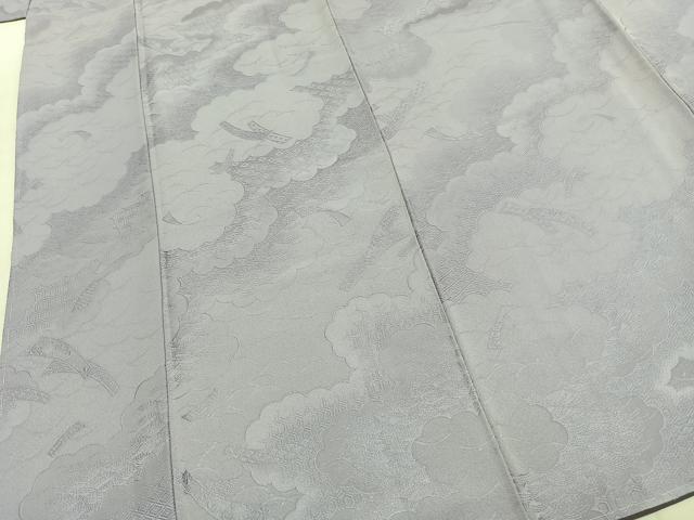 平和屋着物●上質な色無地　雲取り熨斗地紋　暁鼠色　正絹　逸品　未使用　AABJ4377fy