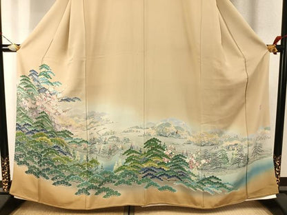平和屋着物●十日町友禅作家　阿部佳雪　色留袖　風景枝梅松文　暈し染め　正絹　逸品　AABJ4378fy