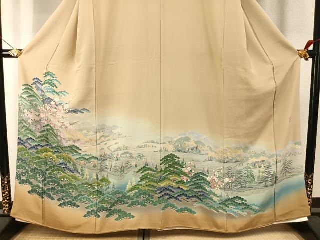 平和屋着物●十日町友禅作家　阿部佳雪　色留袖　風景枝梅松文　暈し染め　正絹　逸品　AABJ4378fy