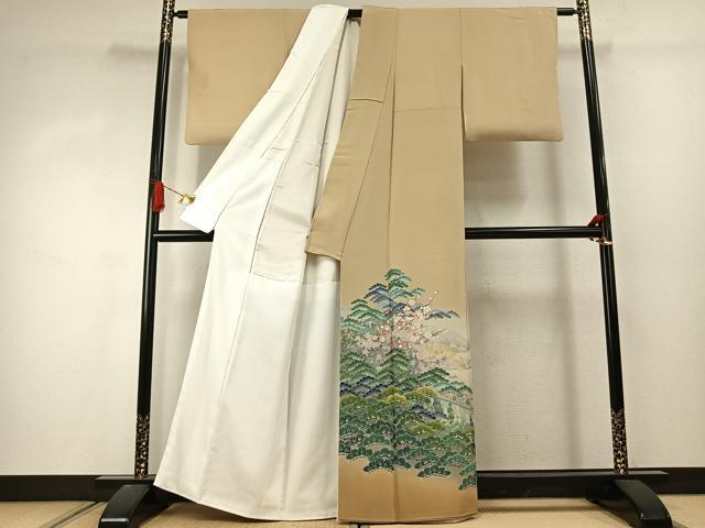 平和屋着物●十日町友禅作家　阿部佳雪　色留袖　風景枝梅松文　暈し染め　正絹　逸品　AABJ4378fy