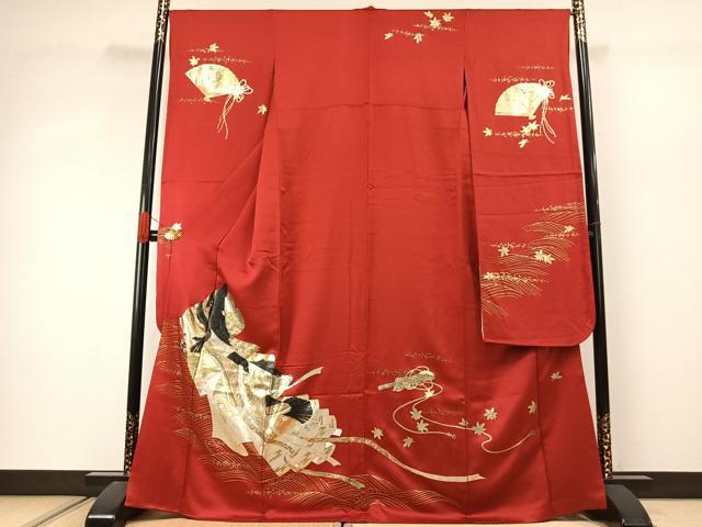 平和屋着物●豪華振袖　人物扇面花文　金銀彩　正絹　逸品　AABJ4380fy