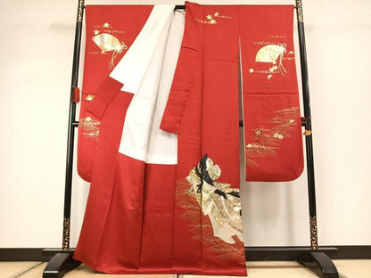 平和屋着物●豪華振袖　人物扇面花文　金銀彩　正絹　逸品　AABJ4380fy