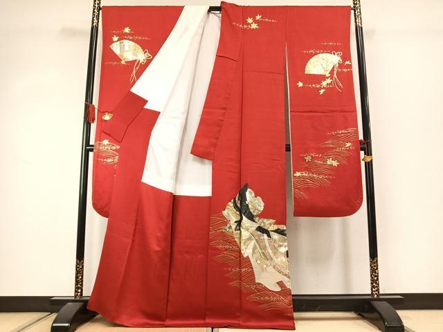 平和屋着物●豪華振袖　人物扇面花文　金銀彩　正絹　逸品　AABJ4380fy
