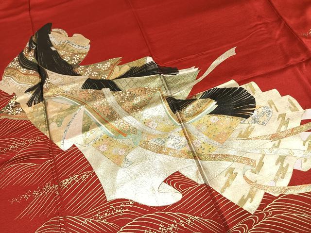 平和屋着物●豪華振袖　人物扇面花文　金銀彩　正絹　逸品　AABJ4380fy