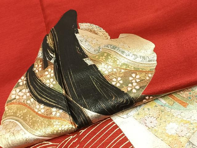 平和屋着物●豪華振袖　人物扇面花文　金銀彩　正絹　逸品　AABJ4380fy