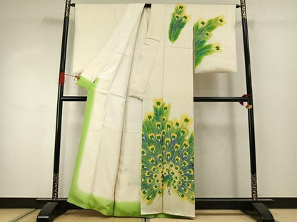 平和屋着物●訪問着　刺繍　孔雀文　暈し染め　松坂屋扱い　正絹　逸品　AABJ4381fy