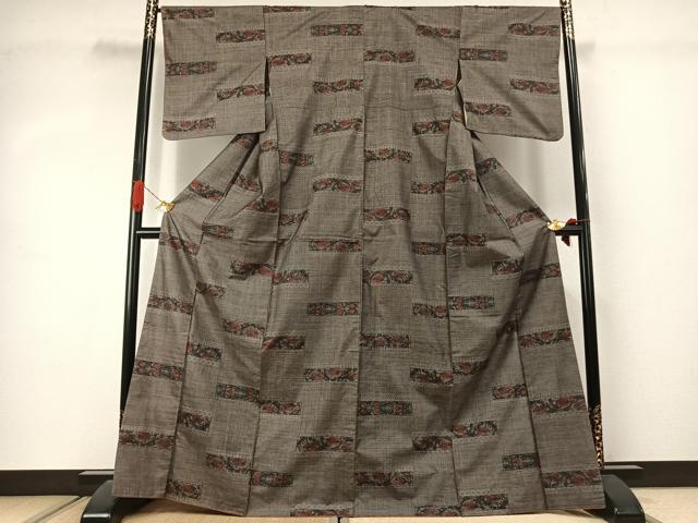 平和屋着物●本場大島紬　カタス9マルキ　色紙花文　正絹　逸品　AABJ4382fy