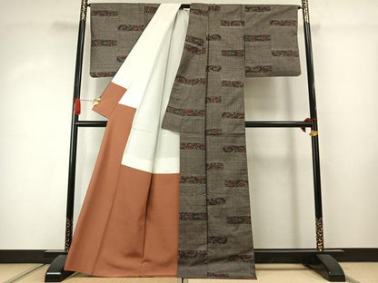 平和屋着物●本場大島紬　カタス9マルキ　色紙花文　正絹　逸品　AABJ4382fy