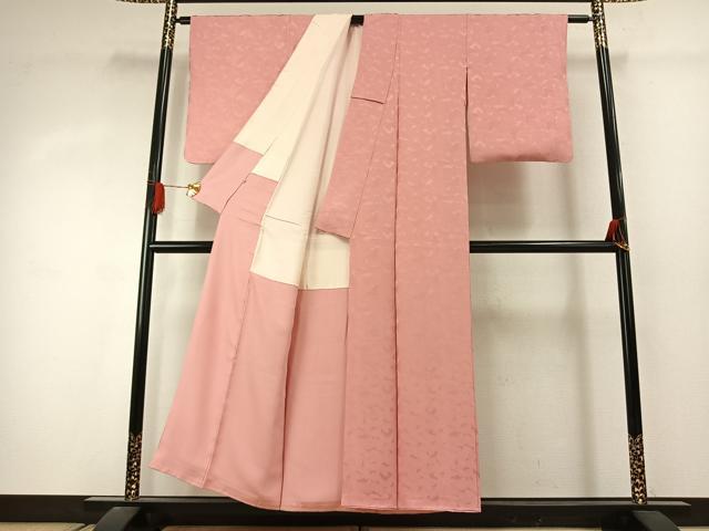 平和屋着物●上質な色無地　蝶尽くし地紋　薄紅色　高島屋扱い　正絹　逸品　AABJ4385fy