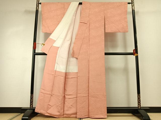 平和屋着物●上質な色無地　草花地紋　宍色　正絹　逸品　AABJ4386fy